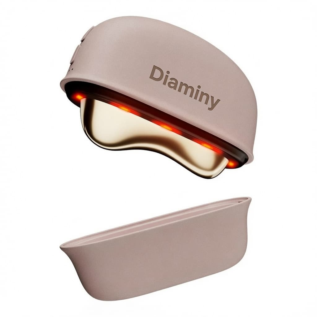 Pink Diaminy electric heated gua sha tool with brass massage head